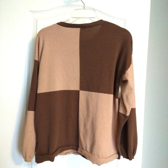 Belle by Kim Gravel - Brown & Tan Color Block knit sweater - Medium - Picture 2 of 4